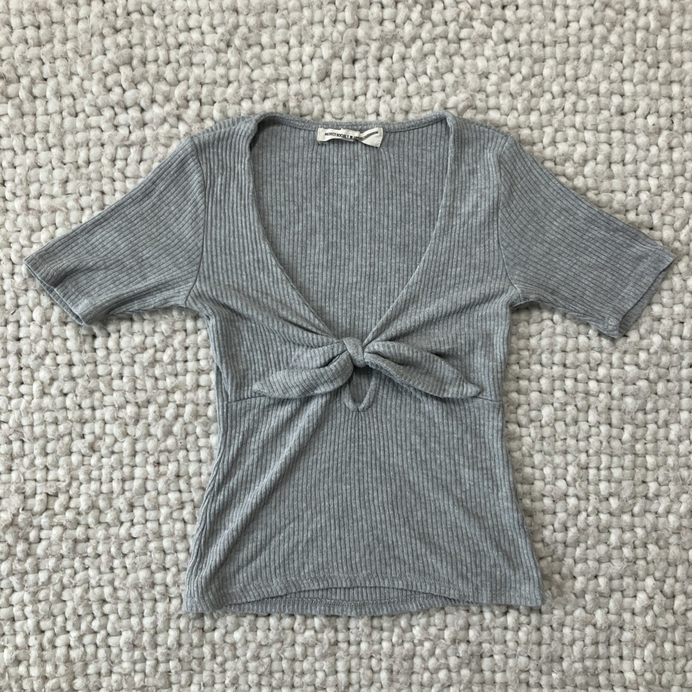 Urban Outfitters Project Social T Short Sleeve Tie Front Baby Doll Shirt Gray XS